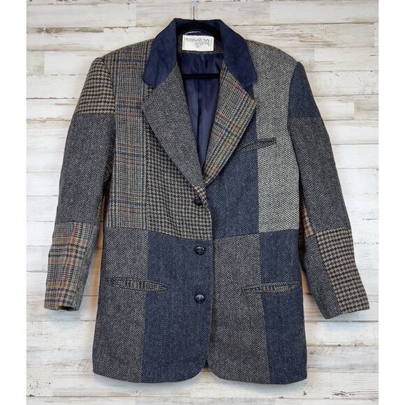 VTG International Scene Blazer Women's 7/8 Patchwork Houndstooth Old Money Wool - Picture 1 of 9